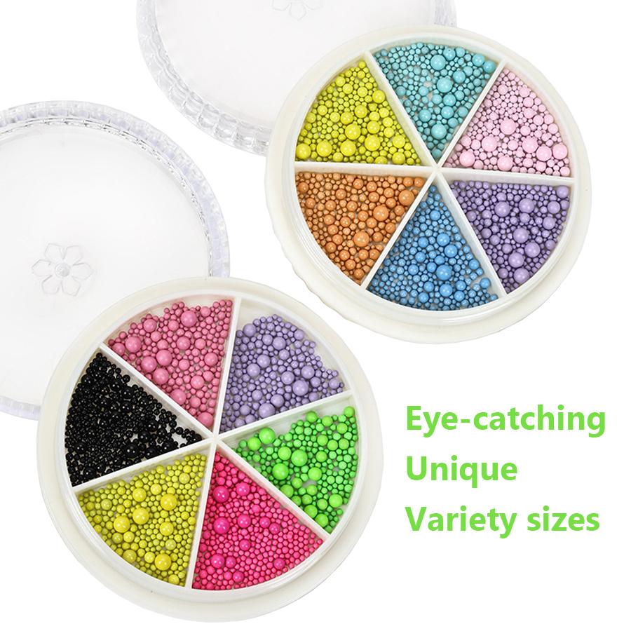 Бусины для дизайна ногтей ярких цветов, бусины из макаронной икры, 3D стальной шарик для украшения дизайна ногтей