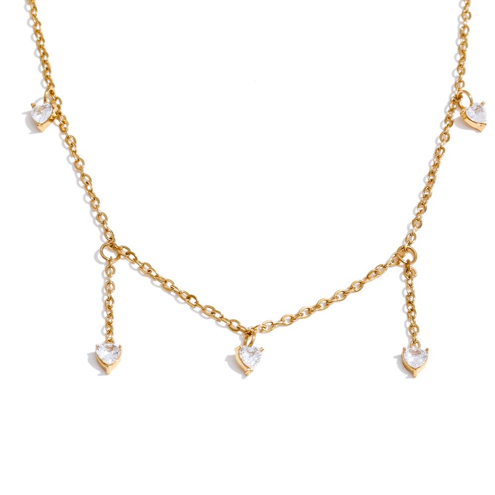 Yhpup Stainless Steel Heart Cubic Zirconia Chain Chic Necklace High-Grade Delicate Collar Fashion Korean Exquisite Jewelry Gift