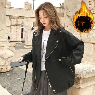 Кожаная куртка женская зимняя бархатная утолщенная свободная кожаная куртка женская короткая куртка