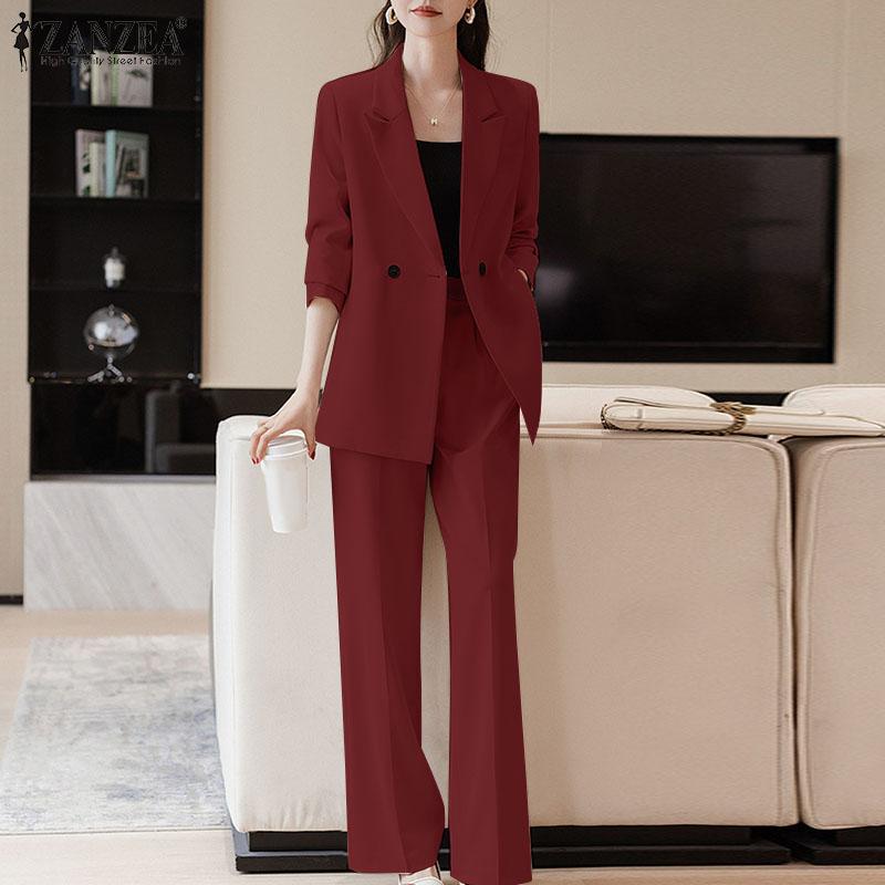 ZANZEA Женский кардиган, блузка и брюки, повседневный комплект из двух предметов