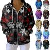 Women's Casual Fashion Long-Sleeved Zip-Up Christmas Print Knitted Hoodie
