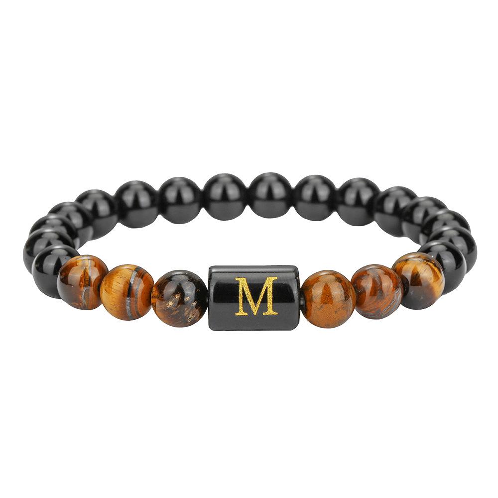 11 English alphabet tiger's eye stone bracelet ins design sense natural stone elastic beaded bracelet