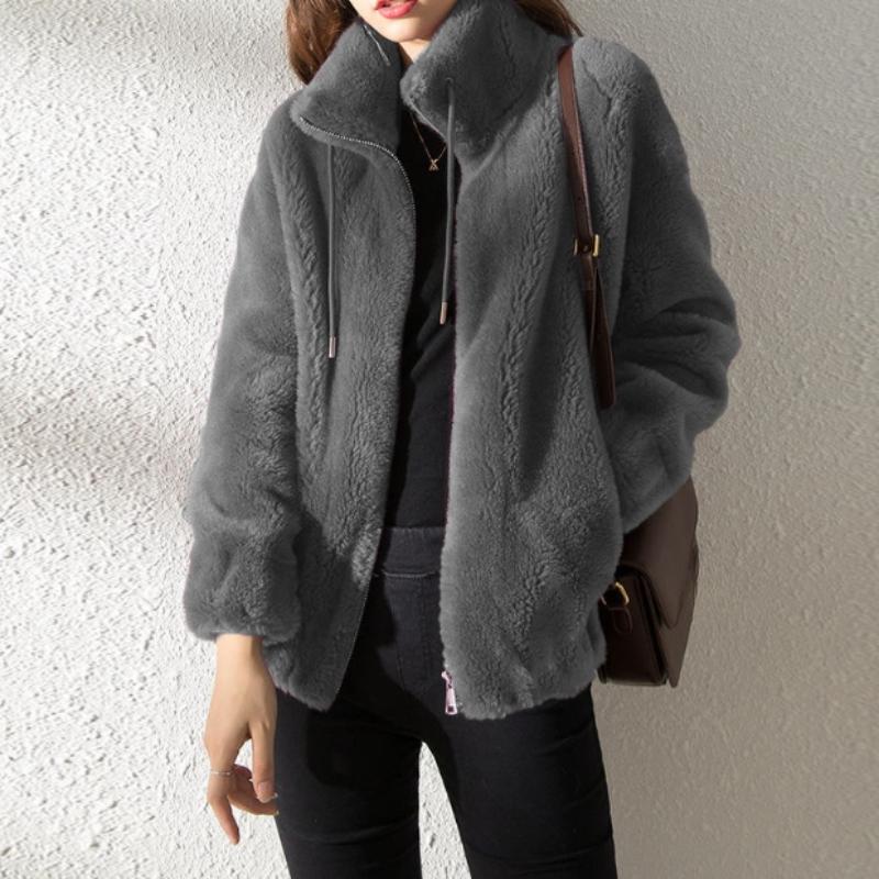 Зимняя женская флисовая куртка с воротником-стойкой из утолщенного двухстороннего флиса с капюшоном, кардиган на молнии, флисовая куртка