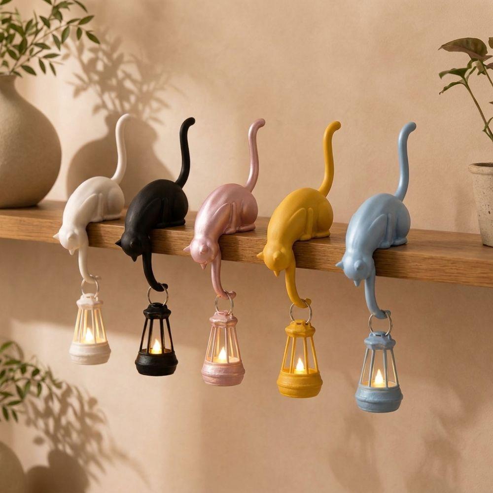 with Lantern Cat Wall Hook Light 3D Printed Cat Decor Lamp Key Rack Organizer Living Room