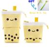 Cute Pencil Case Vertical Pencil Holder Retractable Makeup Case With Kawaii Smiling Face Pencil Case Free Funny Signature Pen