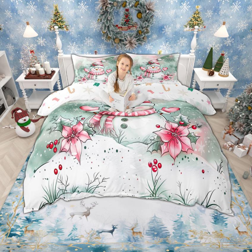 Homewish Christmas Tree Duvet Cover Set for Children, Xmas Gingerbread Bedding Set, Santa Claus Comforter Cover Set
