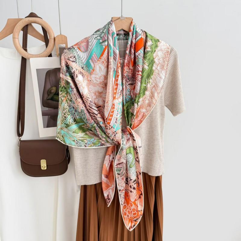 Womens Silk Scarf 110cm Large Square Shawl Air Conditioning Office Fashion Luxury