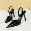 Sexy Red High Heels Women Shallow Pointy Head Designer Sandals Patent Leather Commuter Fine Heeled Pumps Baotou Hollow Sandals