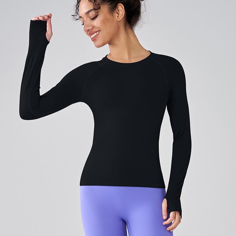 Женская спортивная футболка с длинным рукавом и круглым вырезом - облегающая, дышащая, модная, для фитнеса и йоги