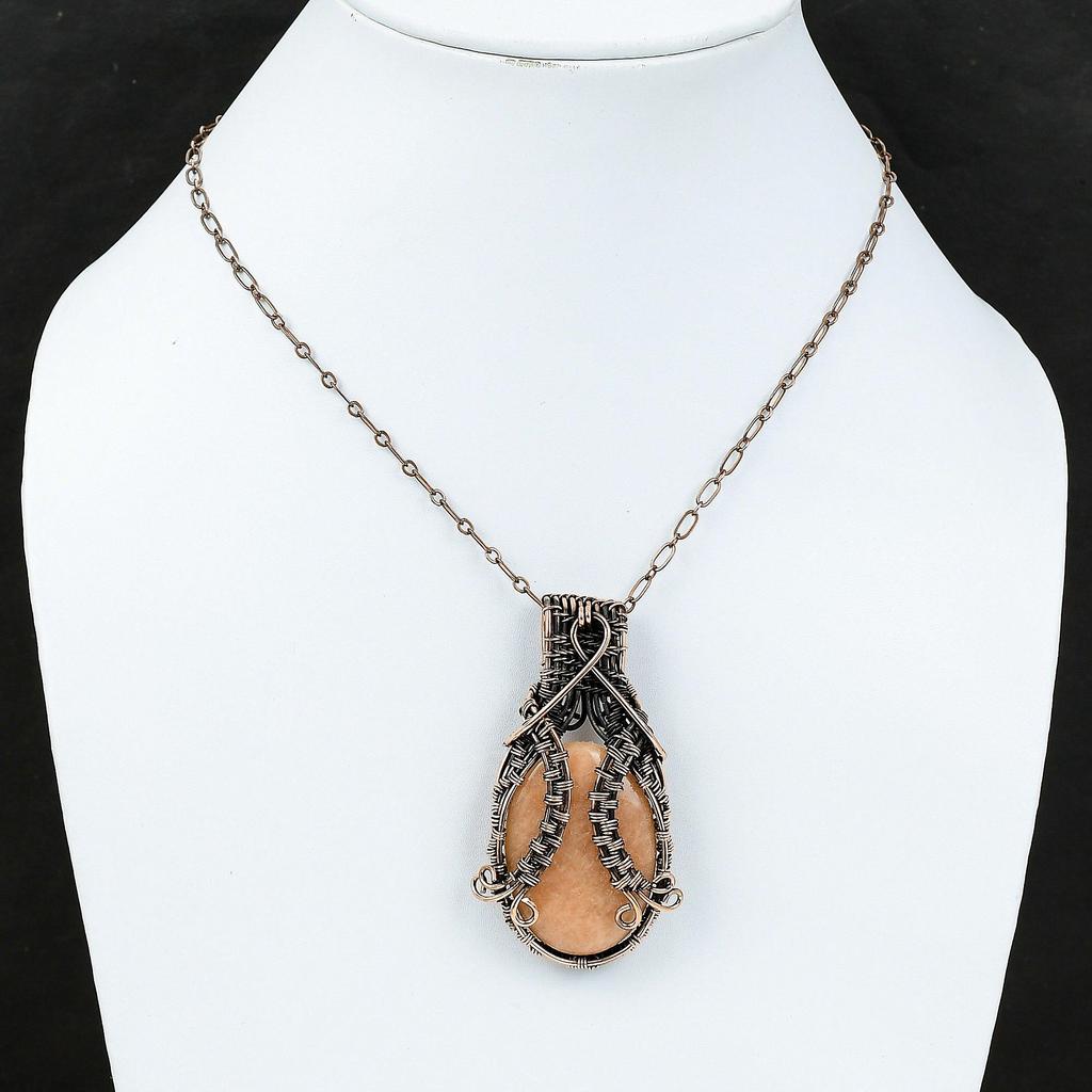 Коричневый кулон из амазонита, обернутый медной проволокой, кулон с драгоценным камнем, украшения из амазонита, дизайнерский кулон ручной работы, подарок для друга, украшения из медной проволоки