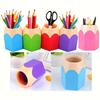 5pcs Pencil-Shaped Pen Holders - Colorful ABS Desk Organizer with Scissors Slot, Ideal for Home Office & Classroom Decor, Classroom Supplies