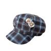 Retro plaid Kitty cat octagonal beret women's autumn and winter versatile face small plush KT embroidered newsboy hat