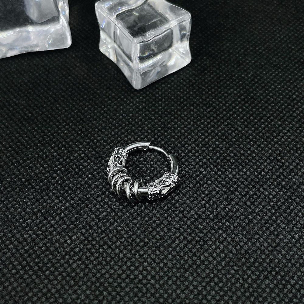 Круглые серьги из нержавеющей стали в корейском стиле, круглые серьги-гвоздики с рисунком дракона, мужские серьги-кольца