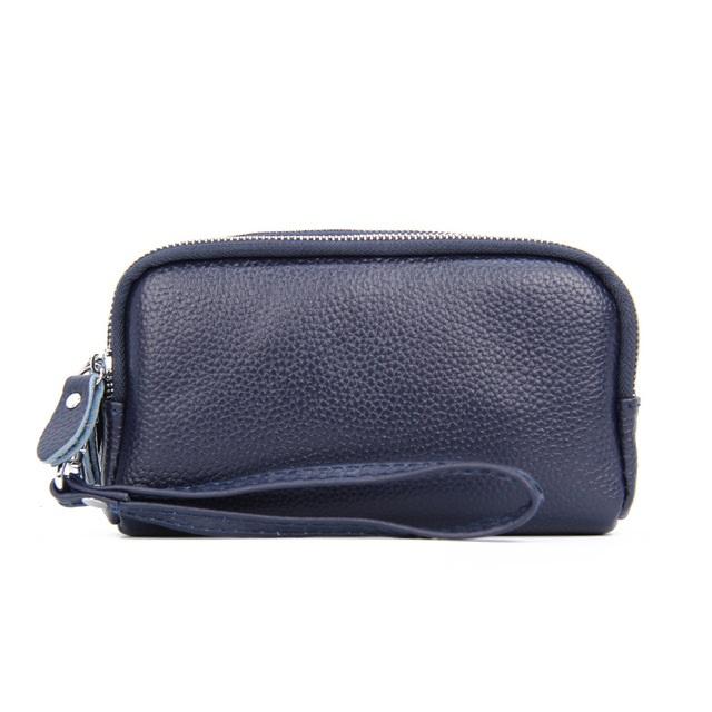 NIGEDU Long Women Wallet Genuine Leather 3 layers Zipper Wristlet Bag Big Capacity Lady Clutch Coin Purse Mobile phone bag black
