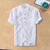 Мужская летняя рубашка с воротником-стойкой, пуловер с короткими рукавами, средней длины, однотонный, повседневный, деловой стиль, пляжный топ для отдыха