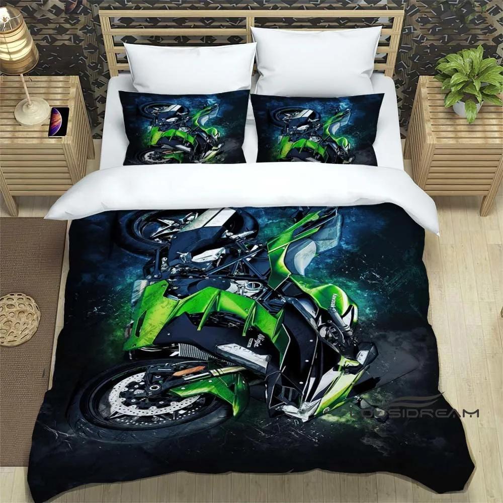 3D Ретро Принт Логотип Мотоцикла K-Kawasaki Комплект Постельного Белья Элегантный Комплект Постельного Белья Пододеяльник Покрывало на Кровать Роскошный Подарок на День Рождения