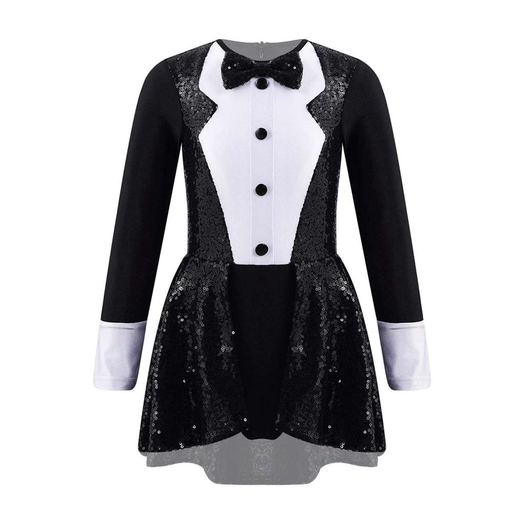 Детский костюм циркового манежа с длинными рукавами и блестками для девочек, современное трико для джазовых танцев, платье