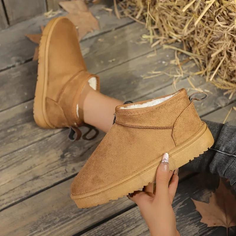 Мода 2024 Новые Зимние Ботильоны Удобные На Толстой Подошве Женские Повседневные Слипоны Снежные Сапоги Плюшевый Теплый Замшевый Дизайн Женские Ботинки для Ходьбы