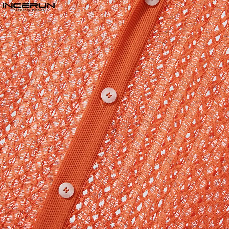 INCERUN Мужские рубашки с длинными рукавами и прозрачными пуговицами