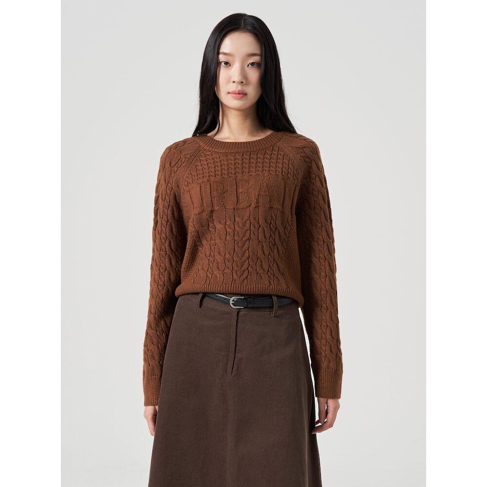 8SECONDS Embossed Jacquard Round Neck Pullover Brown