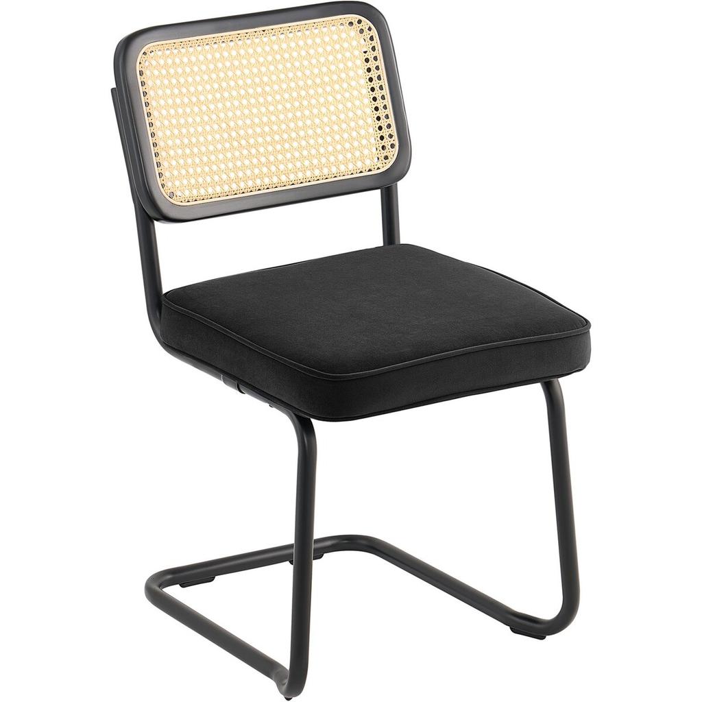 Rattan Chairs, Set of 4, Mid Century Modern Dining Chair, Upholstered Velvet Accent Chair with Rattan Back, Retro Dining Room Kitchen Chair for Living
