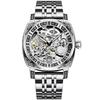 TEVISE Square Luxury Retro Mechanical Watch for Men Hollow Skeleton Self-Wind Carved Automatic Watches Vintage Leather Strap Wristwatch