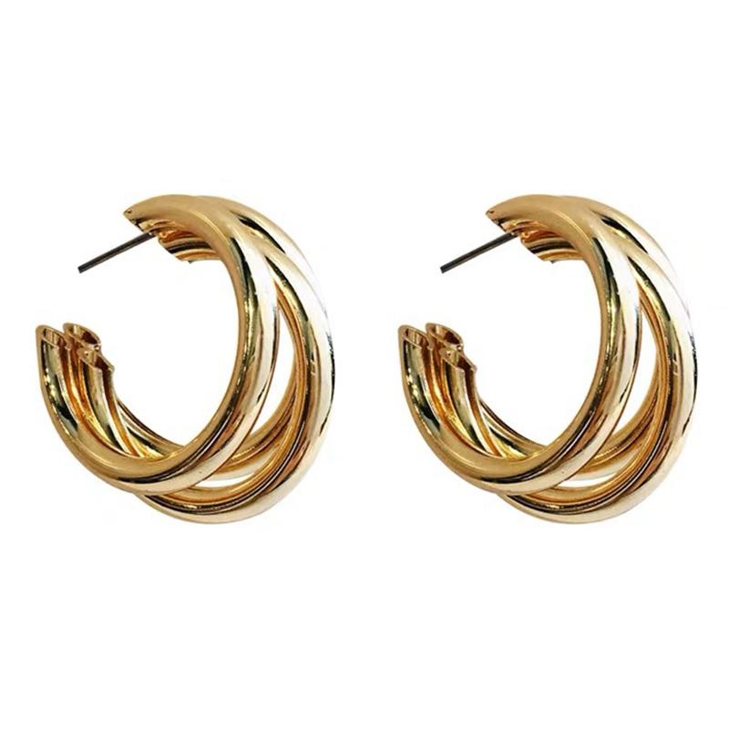 1Pair Minimal Design Metal Exaggerated Geometric Ear Stud Earrings For Women Girls Fashion Temperament Jewelry Party Accessorie