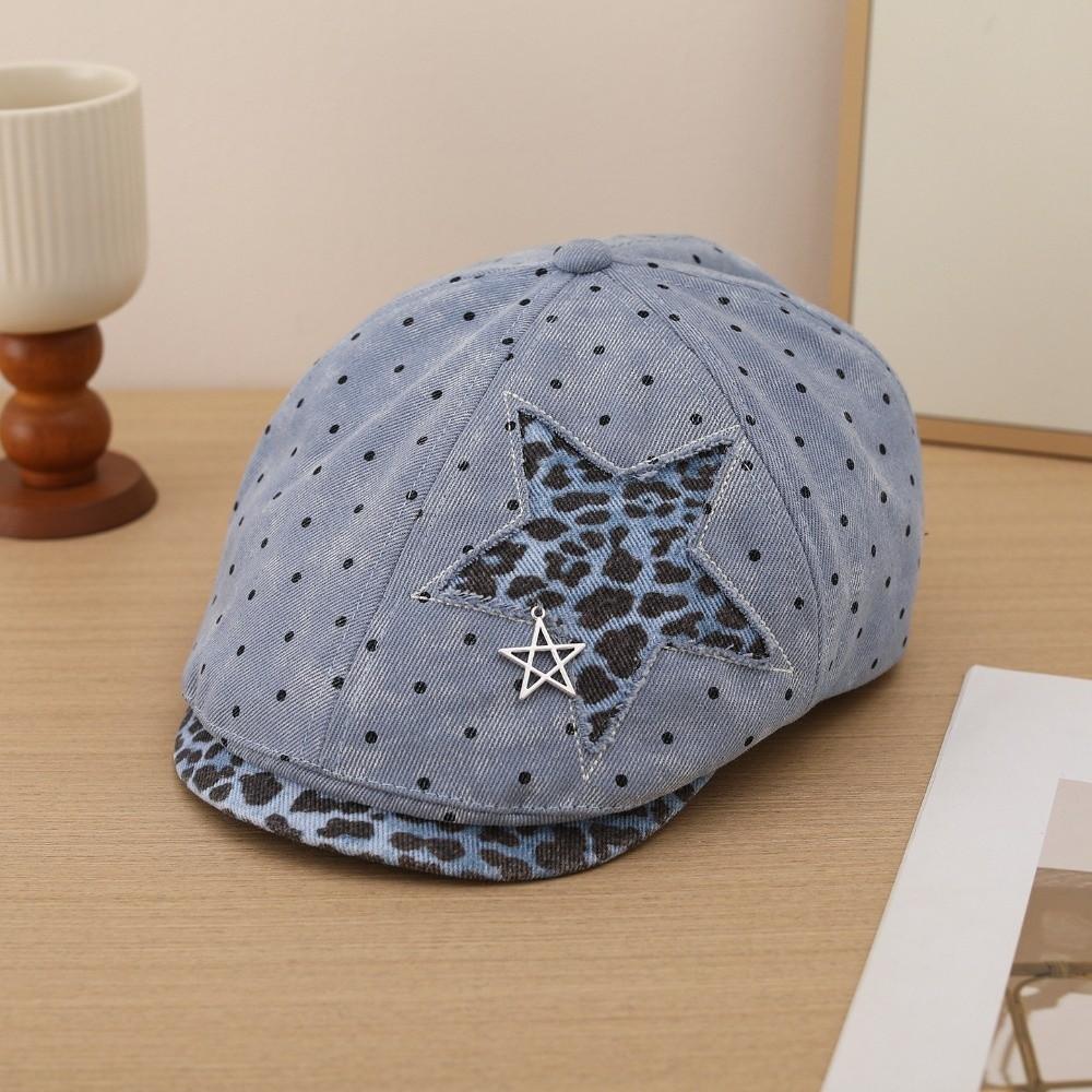Leopard Denim Beret Hat Star Rivet Baseball Hat New Newsboy Cap Y2K