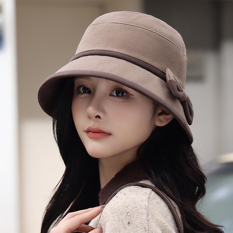 Autumn/Winter new bow hat for women, high-end bucket hat, casual versatile warm bucket hat, face-enhancing small basin hat