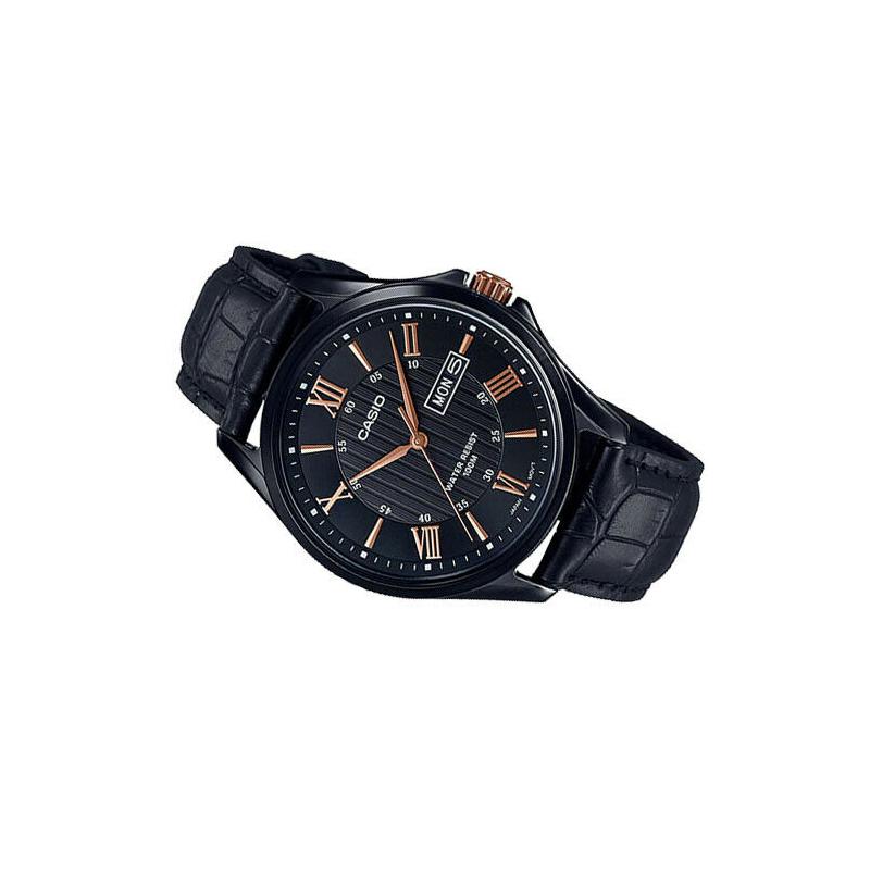 Casio STANDARD серия ретро-часы со стрелками модель с календарем кварцевый механизм кожаный ремешок японские и корейские часы мужские часы черный циферблат MTP-1384BL-1A2