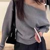 Women Off Shoulder Sexy Soft Waxy Sweater Autumn Korean Fashion New Solid Casual Pullover Gray Black Clothing
