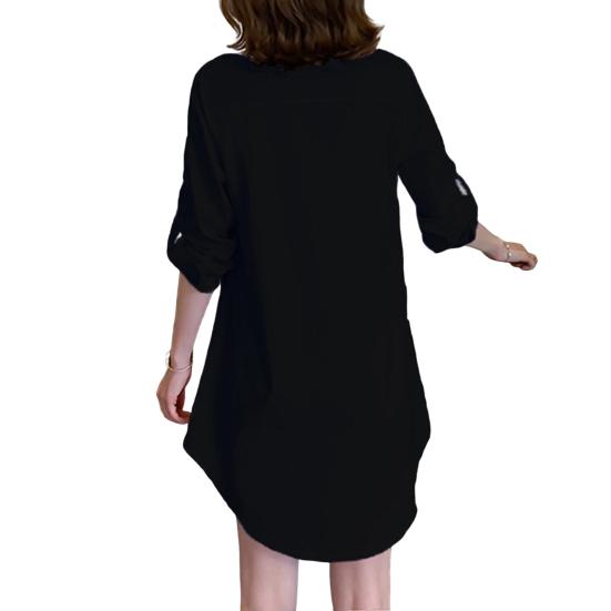 Женская рубашка с лацканами, длинный рукав, рубашка средней длины, однотонная, с пуговицами, планка, повседневная, стандартный крой, топы для повседневной носки