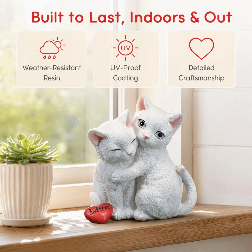 White Resin Cat Figurine for Garden and Shelf Living Room Tabletop Figurine