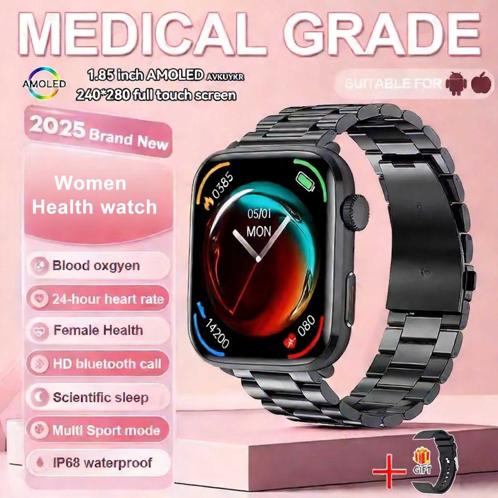 Умные часы 1,85 дюйма AMOLED Экран Женские Bluetooth Звонки NFC Пульс Давление Кислород в крови Женские Сон Умные часы 2026