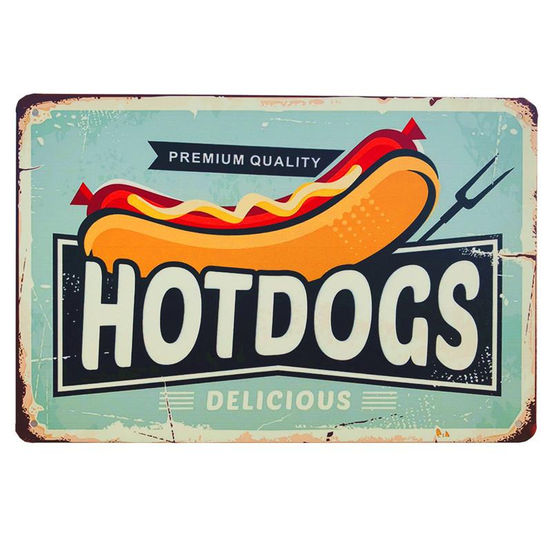 Shabby Chic Vintage Metal Tin Signs BBQ Fast Food Hamburger Cupcake Pop Corn Hot Dog Wall Decor for Kitchen Cafe Diner Bar