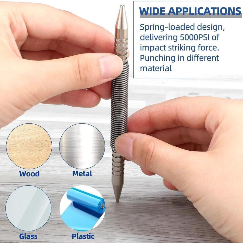 Пружинный кернер Деревообработка Металл Сверло Безударный Двойная головка Установщик гвоздей Подпружиненный Инструменты для снятия штифтов дверных петель