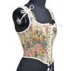Womens Sexy Bustier Corset Top Eyelet Lace-up Floral Print Push Up Crop Tops Vintage Tank Top Party Clubwear Bodice