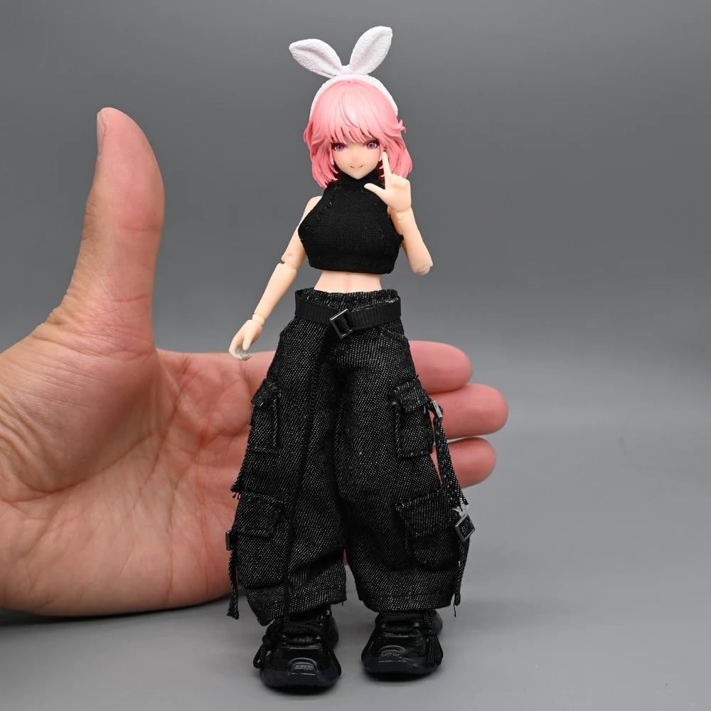 [TOYBARJAPAN] Фигурка в масштабе 1:12 Функциональные джинсы-карго с длинным ремнем и топ без бретелей (Тело, голова и обувь в комплект не входят.) (черный)