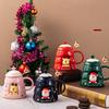 Creative Relief Christmas Tree Ceramic Cup High Looking Mug Cute Cartoon Christmas Cup Gift Christmas Water Cup