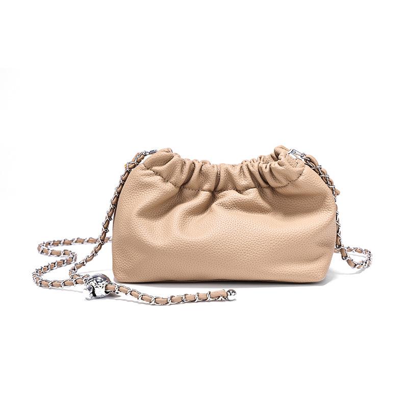 Soft leather 2024 summer new chain cloud bag, pleated soft leather women's bag, fashionable versatile shoulder and crossbody small bag