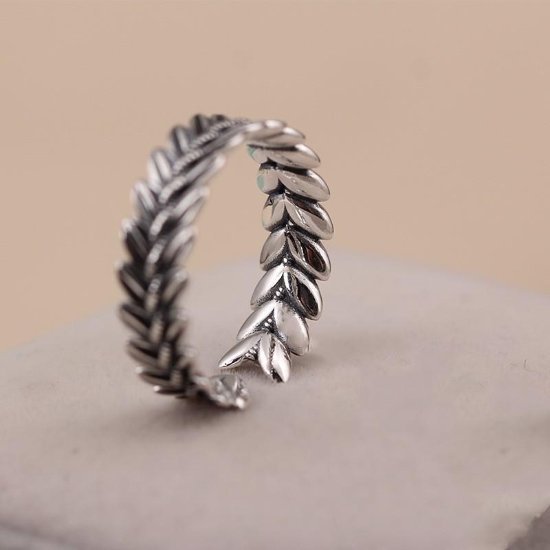 Adjustable Open Ring With Wheat Motif Vintage Plated Boho Minimalist Statement Women Men
