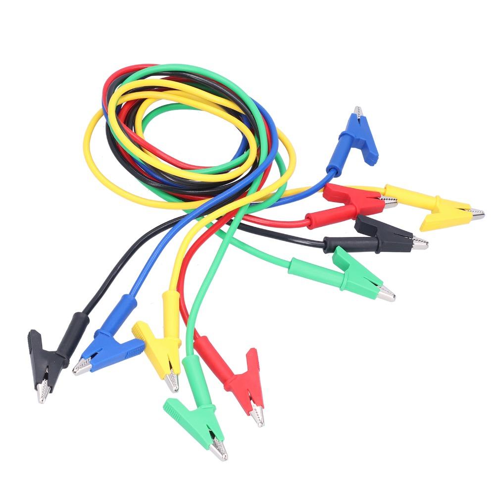 5PCS 1m Test Cable 5 Colors Jumper Wires Durable Alligator Clips Electrical Testing