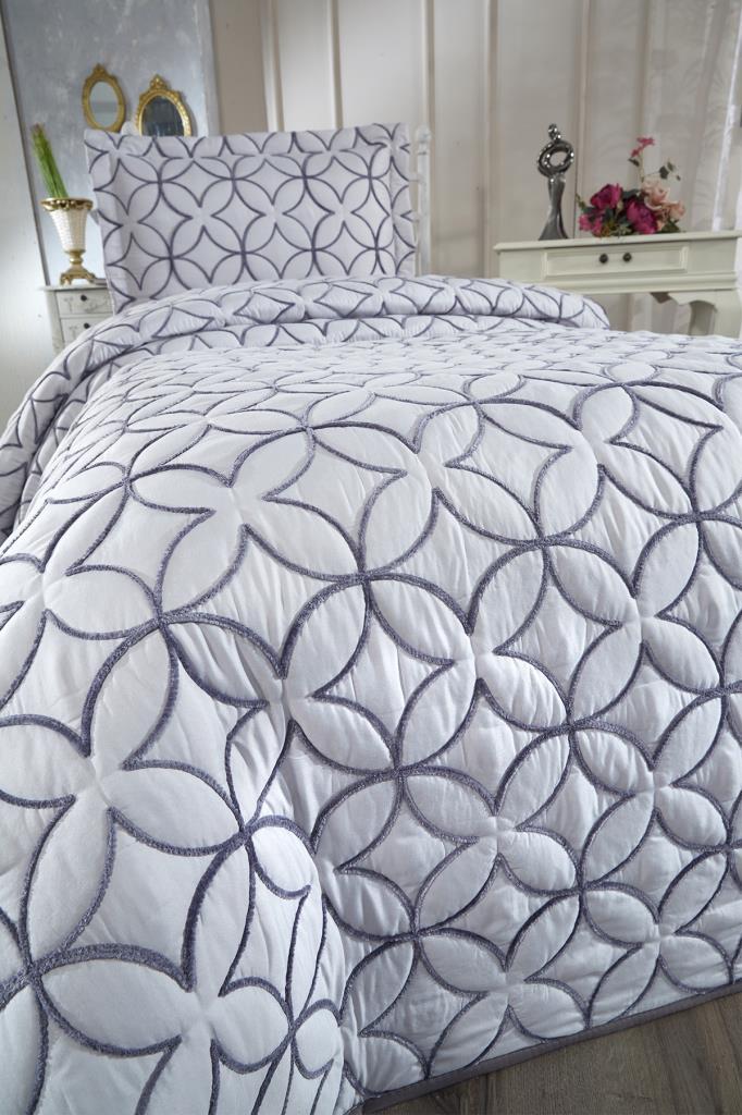 Комплект стеганых покрывал Parolin 3шт, Покрывало 180x240, Наволочка 50x70, Один размер, Кружево, Серый