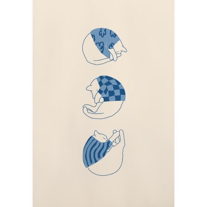 Смешной кот пельмень Ленивый кот иллюстрация Абстрактная линия Постер Холст Живопись Нордическое Настенное Искусство Картинки Ванная Комната Украшение Дома