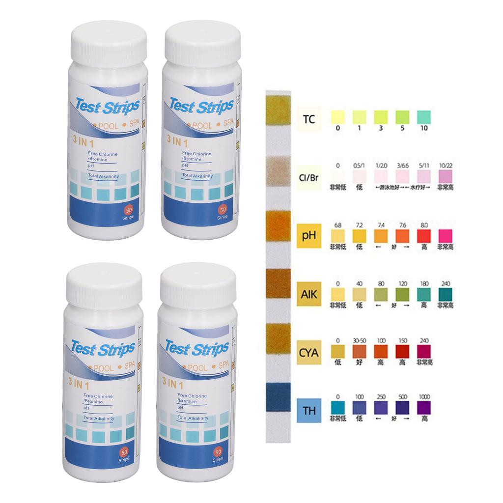 200Pcs PH Test Strips for Aquarium Water Pool Chlorine Alkalinity Bromine Hardness Detection 3 In 1