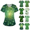 Women's Short Sleeve St. Patrick's Day Printed V-Neck Pocket Workwear Top