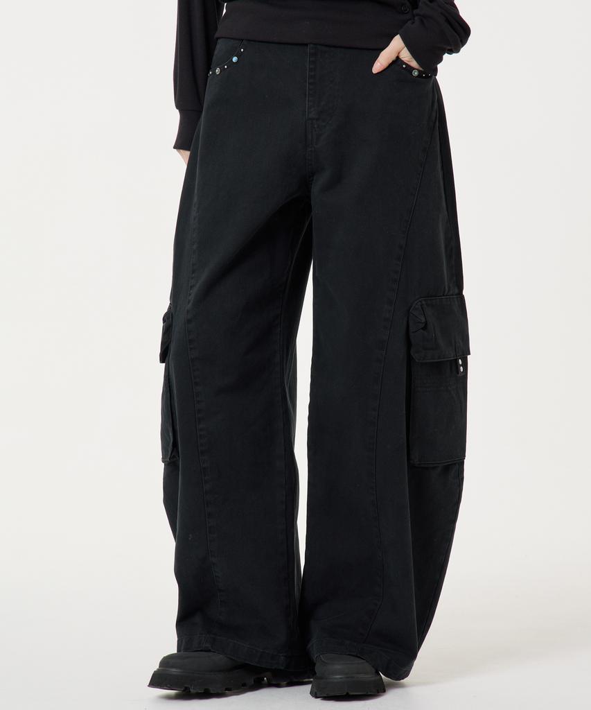 UNKNOWN PLANET Curved Cargo Cotton Pants Black