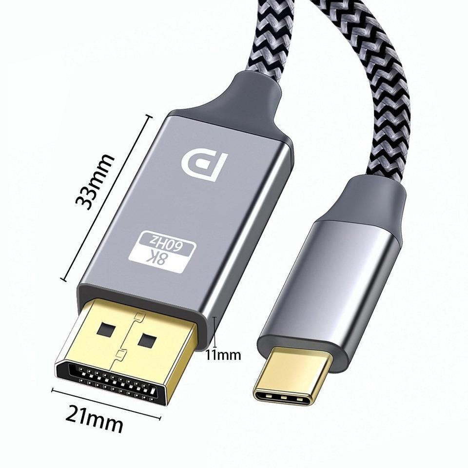 Кабель USB C — DisplayPort 1.4, 1,8 м, 32,4 Гбит/с, 8K@60 Гц, 4K@144 Гц, адаптер Type C — DP1.4, совместим с Thunderbolt 4/3, для MacBook