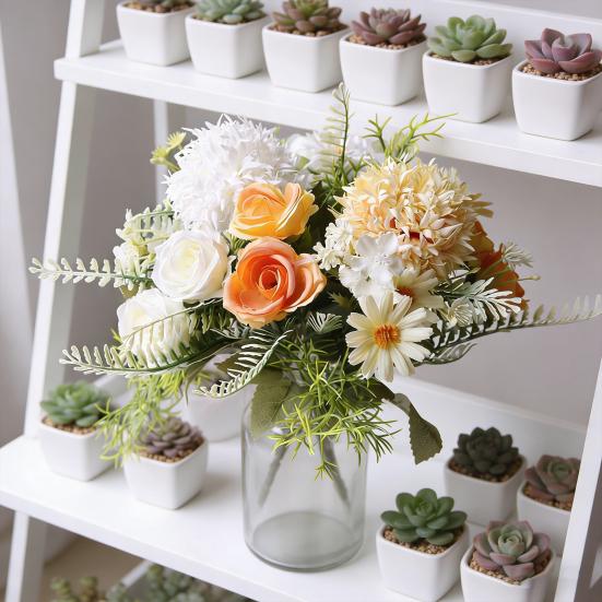Artificial Flowers High Simulation Silk Petals Real Touch Adjustable Iron Wire Stems Mixed Roses Hydrangeas Daisies Maintenance-Free Home Decor Gifts