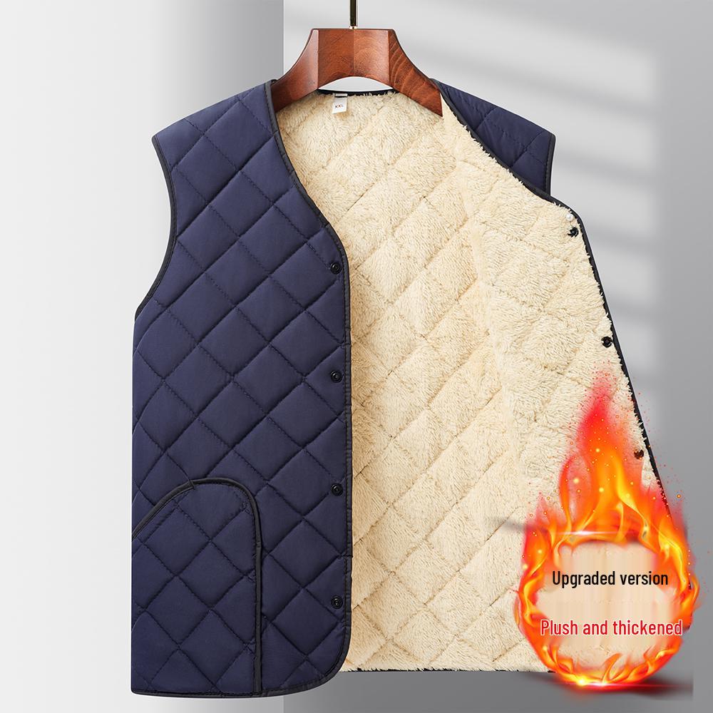 Зимняя хлопковая куртка с флисовым и шерстяным подкладом для мужчин среднего и пожилого возраста - Воротник-стойка, Домашняя одежда